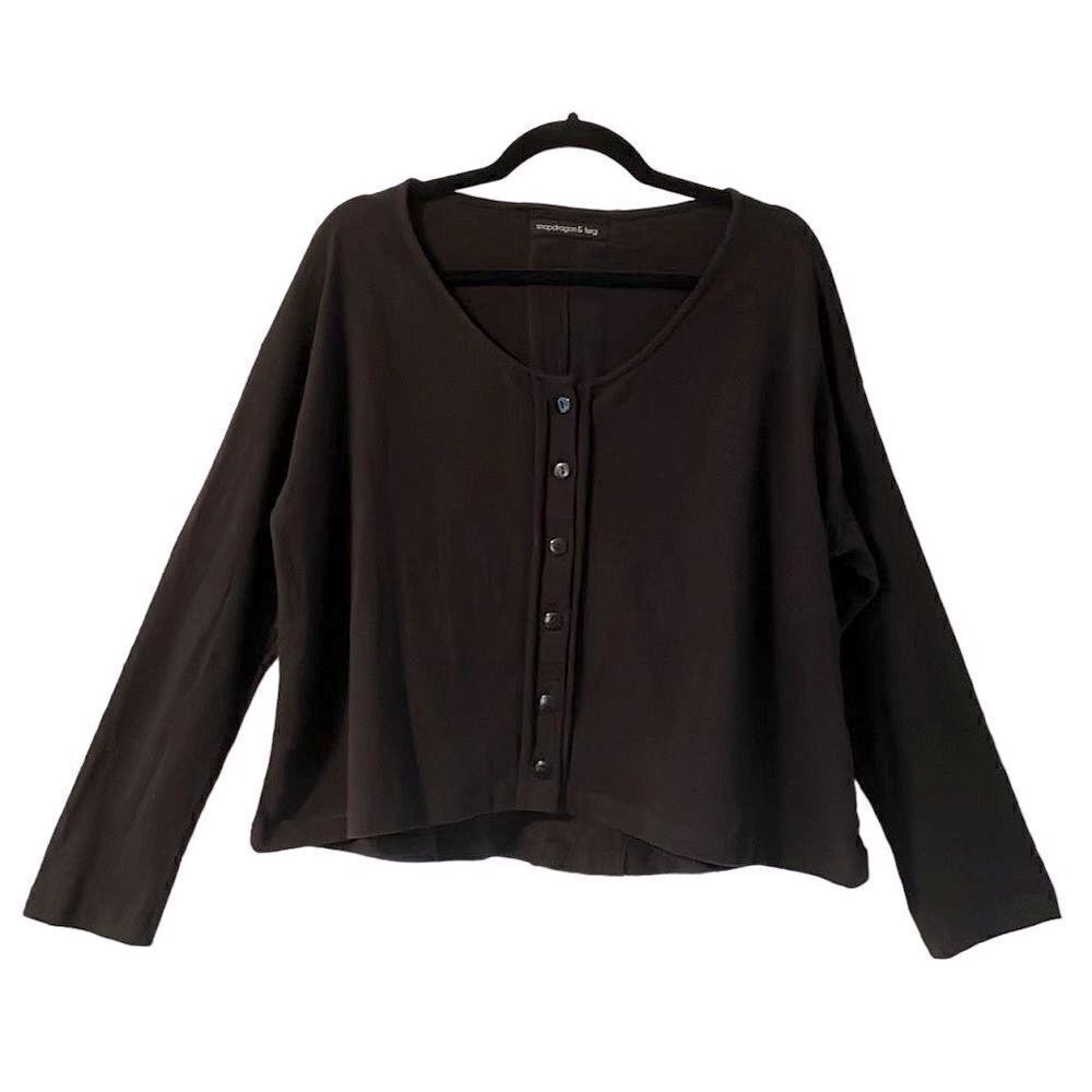 Snapdragon & Twig boxy black cotton detailed cropped button cardigan L